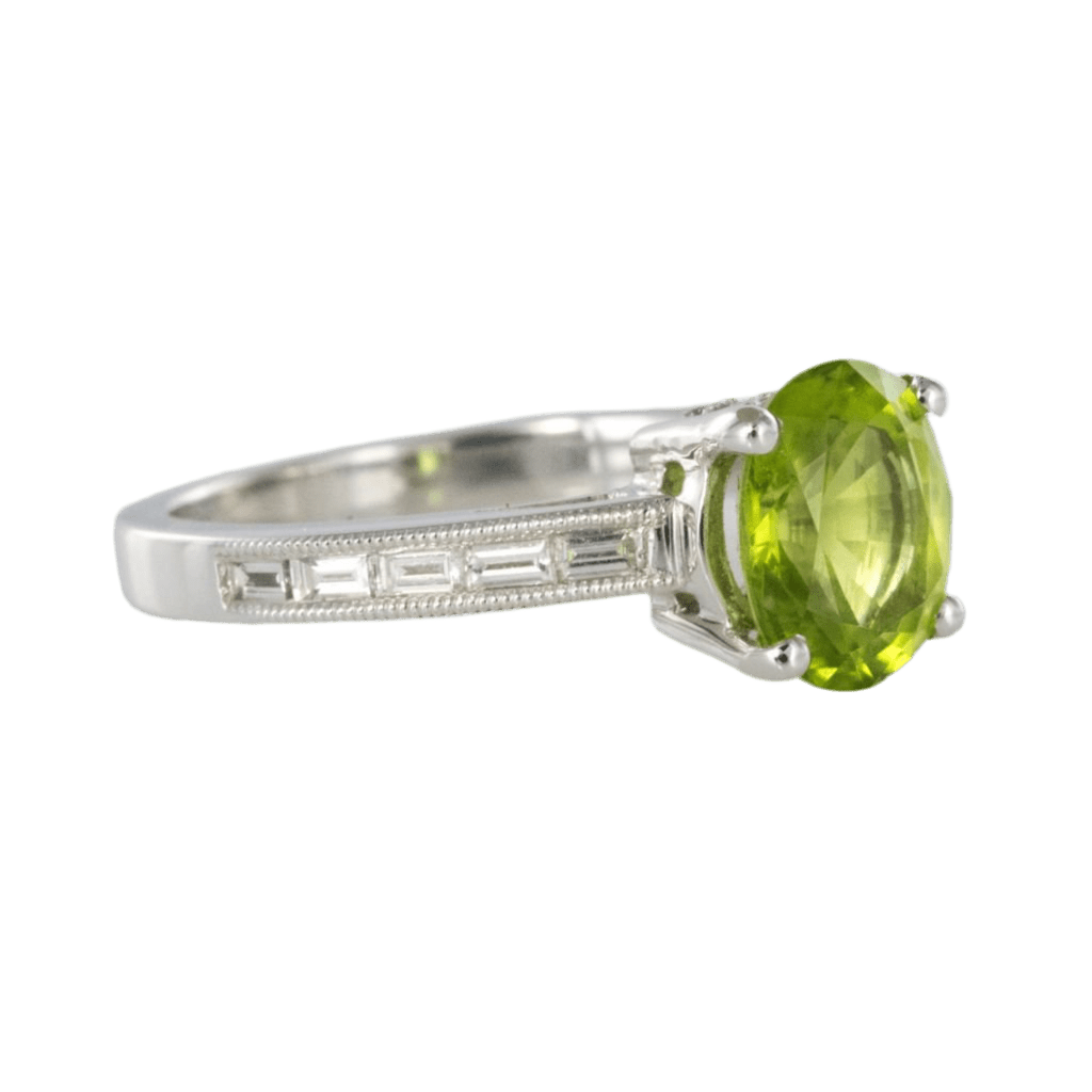 Bague Solitaire en or blanc, péridot et diamants - Castafiore
