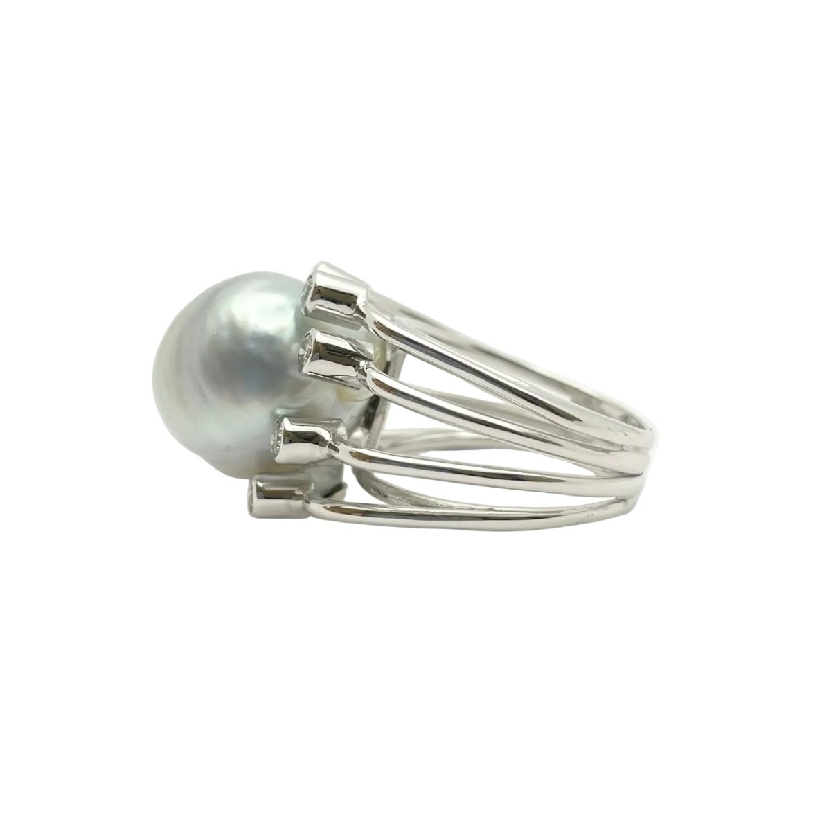 Bague Solitaire en or blanc, perle et diamants - Castafiore