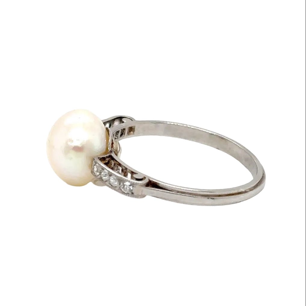 Bague Solitaire en or blanc, perle et diamants - Castafiore