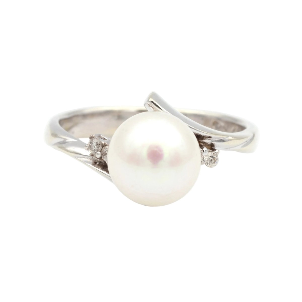 Bague Solitaire en or blanc, perle et diamants - Castafiore