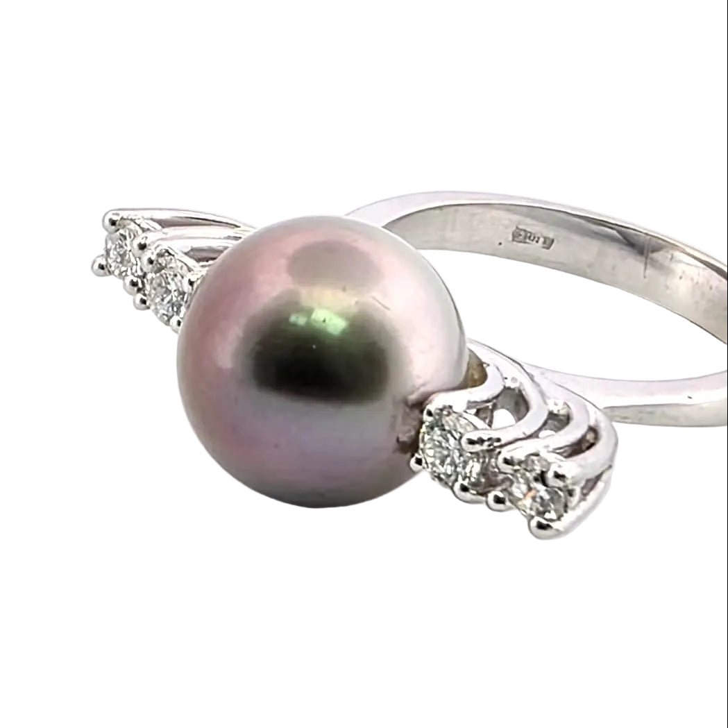 Bague Solitaire en or blanc, perle et diamants - Castafiore