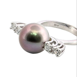 Bague Solitaire en or blanc, perle et diamants - Castafiore