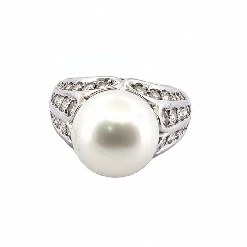 Bague Solitaire en or blanc, perle et diamants - Castafiore