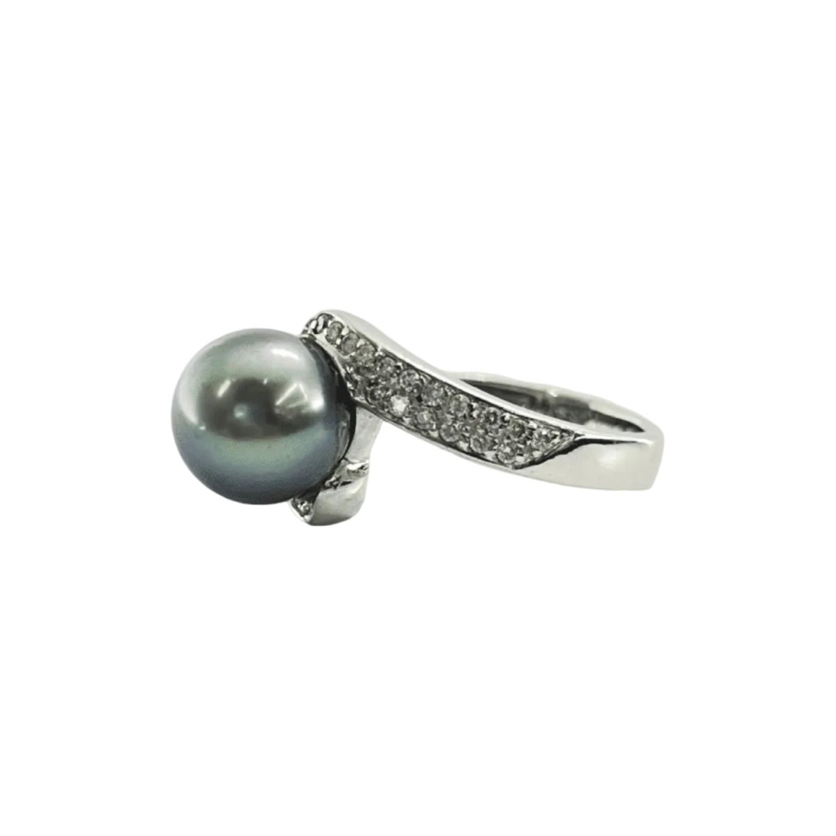 Bague Solitaire en or blanc, perle et diamants - Castafiore