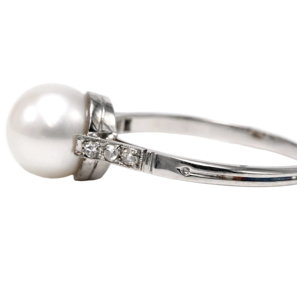 Bague Solitaire en or blanc, perle et diamants - Castafiore