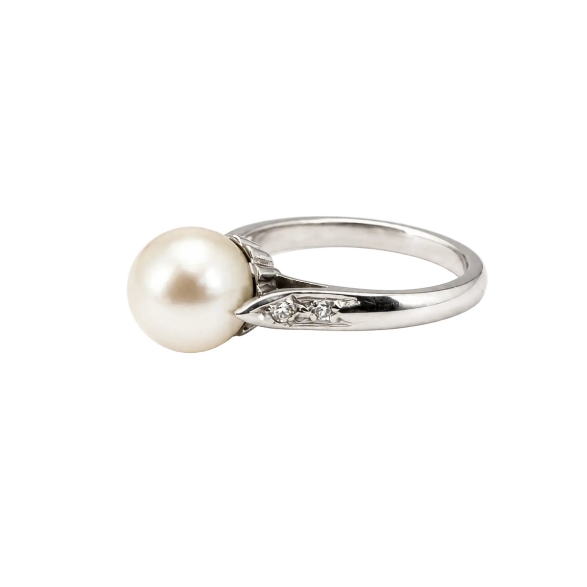 Bague Solitaire en or blanc, perle et diamants - Castafiore