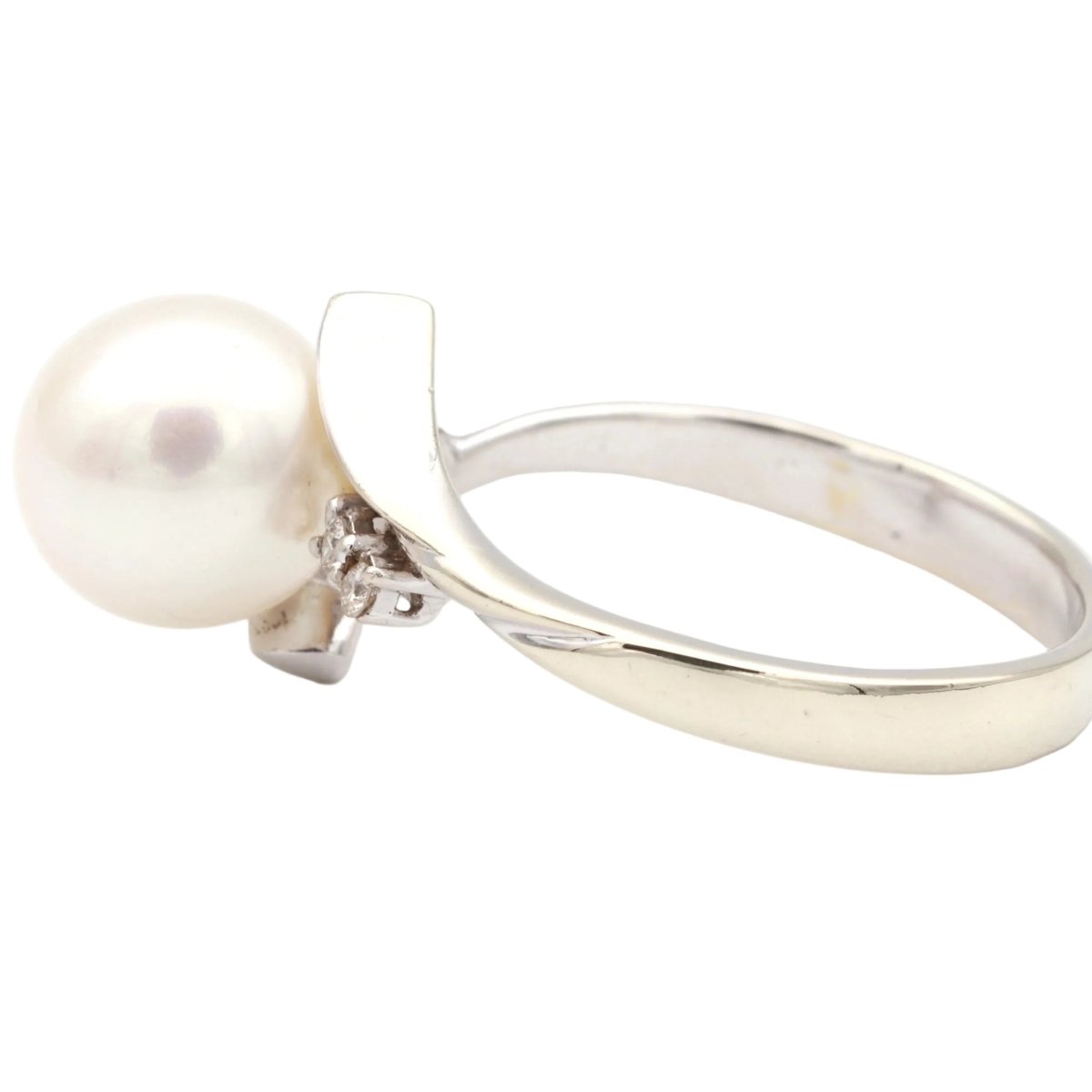 Bague Solitaire en or blanc, perle et diamants - Castafiore