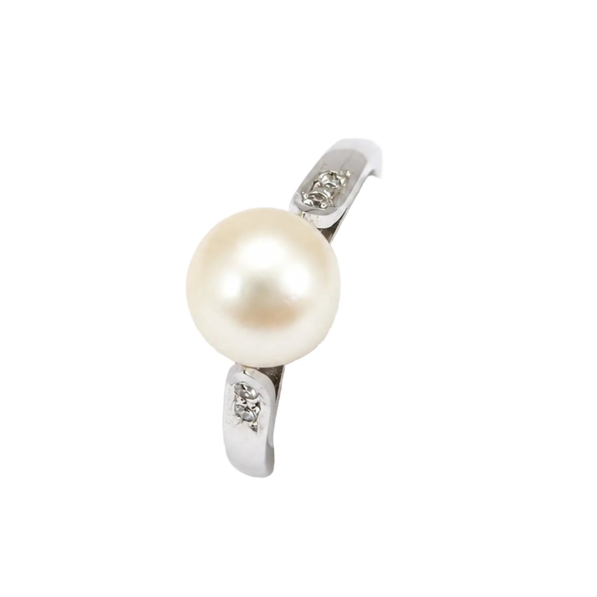 Bague Solitaire en or blanc, perle et diamants - Castafiore