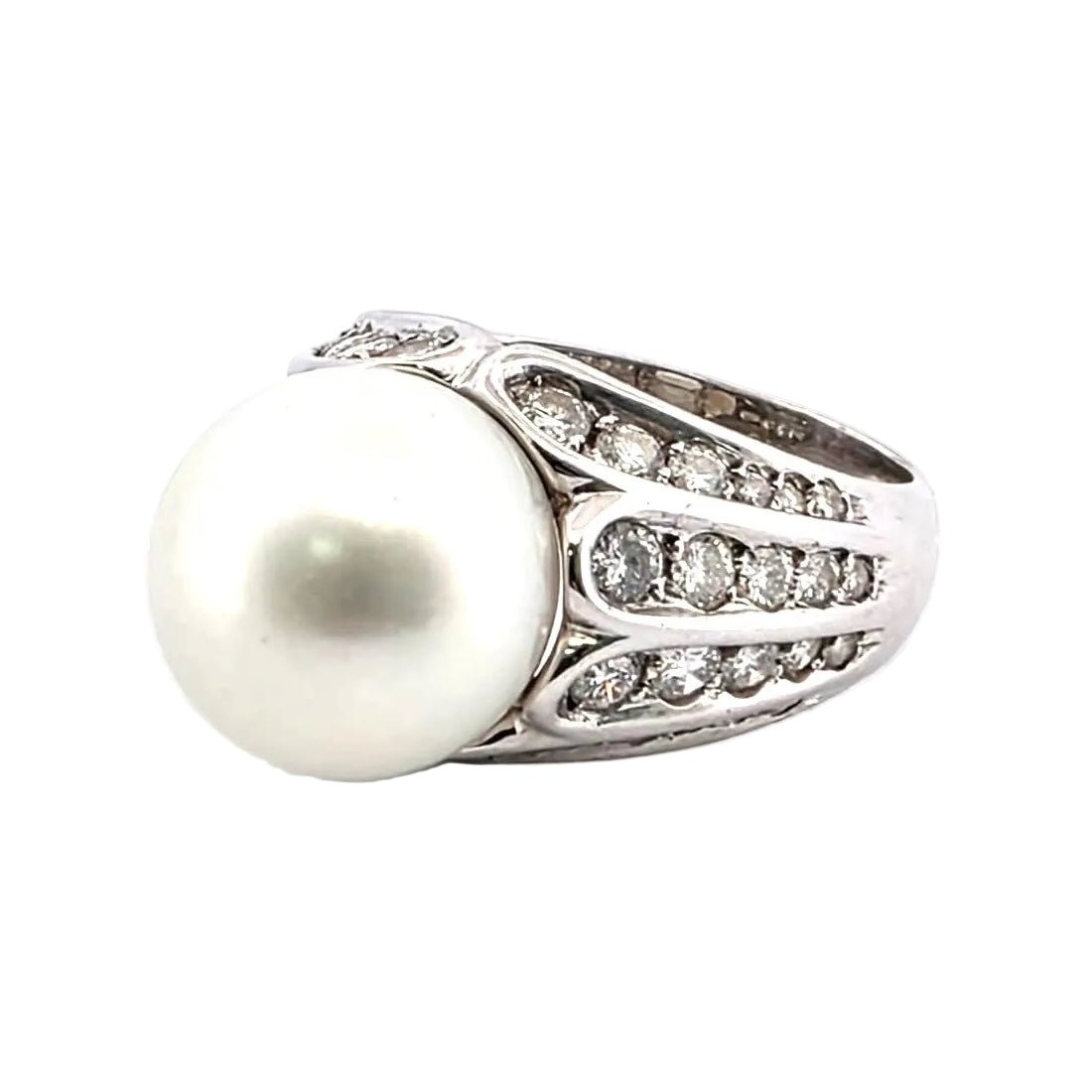 Bague Solitaire en or blanc, perle et diamants - Castafiore