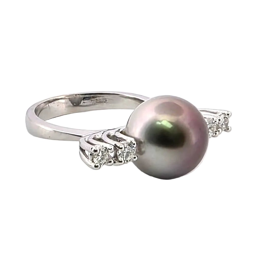 Bague Solitaire en or blanc, perle et diamants - Castafiore