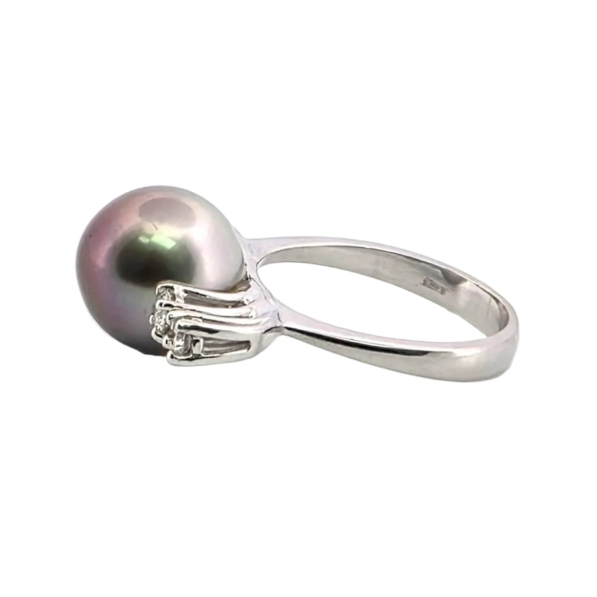 Bague Solitaire en or blanc, perle et diamants - Castafiore