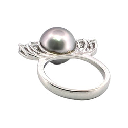 Bague Solitaire en or blanc, perle et diamants - Castafiore
