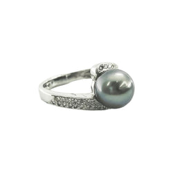 Bague Solitaire en or blanc, perle et diamants - Castafiore