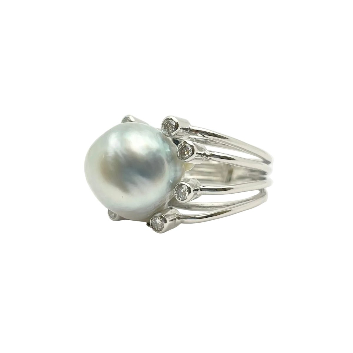 Bague Solitaire en or blanc, perle et diamants - Castafiore