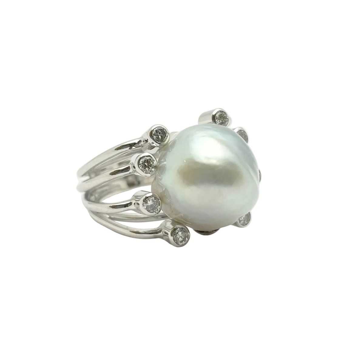 Bague Solitaire en or blanc, perle et diamants - Castafiore