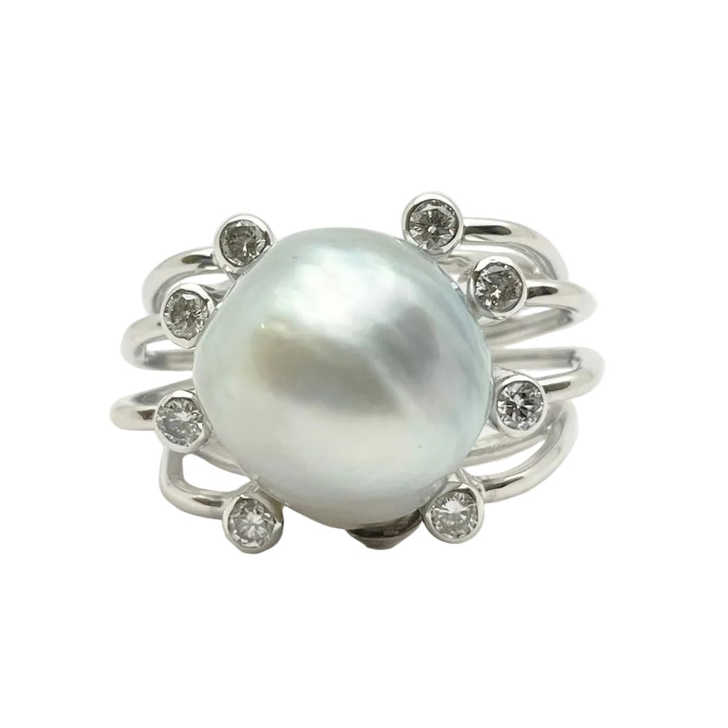 Bague Solitaire en or blanc, perle et diamants - Castafiore