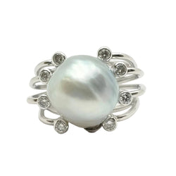 Bague Solitaire en or blanc, perle et diamants - Castafiore