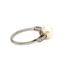 Bague Solitaire en or blanc, perle et diamants - Castafiore