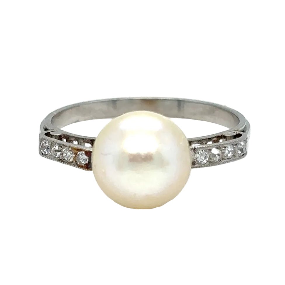 Bague Solitaire en or blanc, perle et diamants - Castafiore