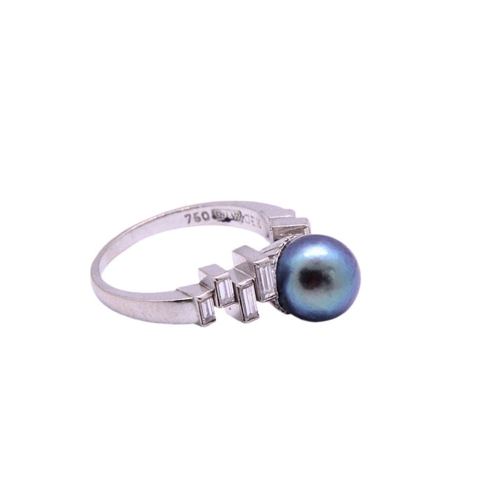 Bague Solitaire en or blanc, perle et diamants - Castafiore