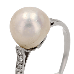 Bague Solitaire en or blanc, perle et diamants - Castafiore