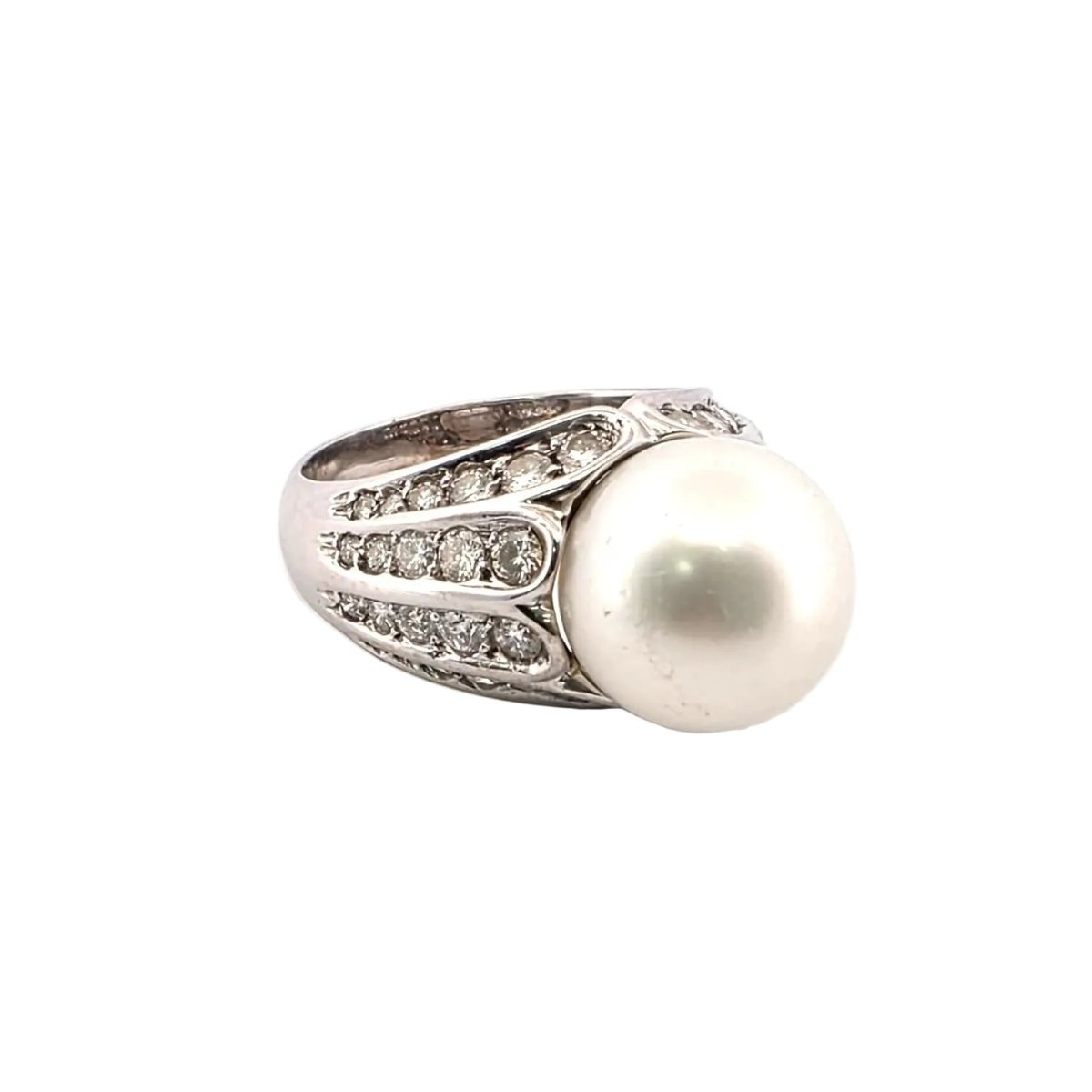 Bague Solitaire en or blanc, perle et diamants - Castafiore