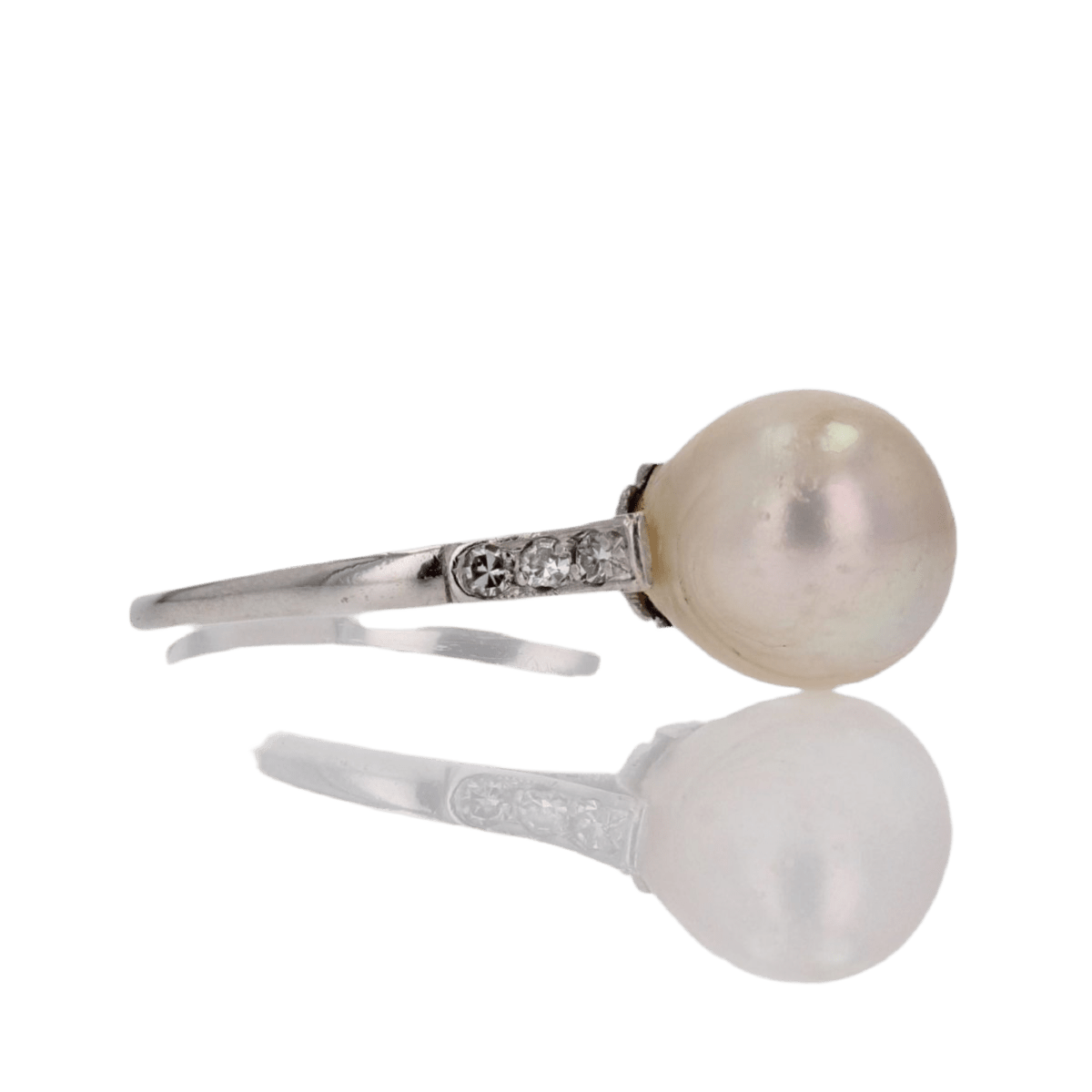 Bague Solitaire en or blanc, perle et diamants - Castafiore