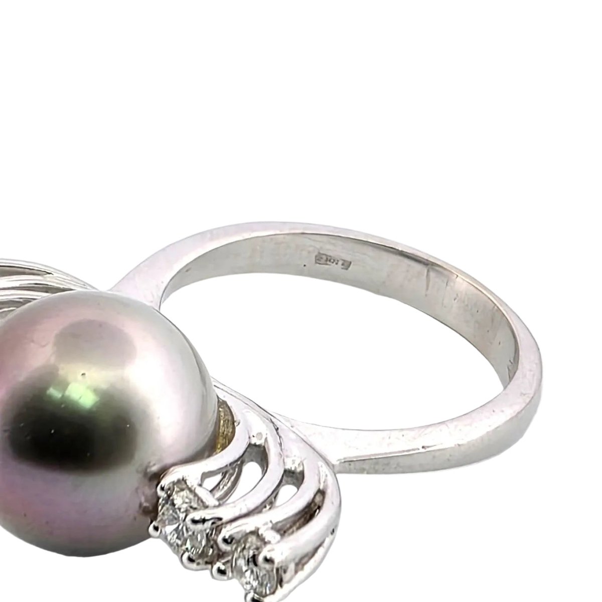 Bague Solitaire en or blanc, perle et diamants - Castafiore