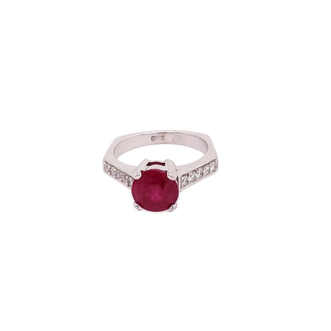 Bague Solitaire en or blanc, rubis, et diamants - Castafiore