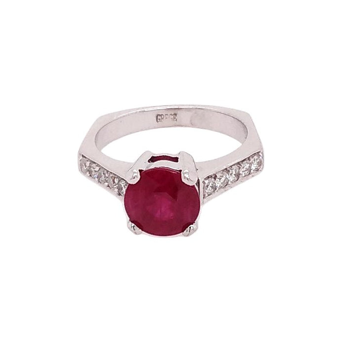 Bague Solitaire en or blanc, rubis, et diamants - Castafiore