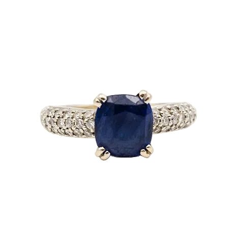 Bague Solitaire en or blanc, saphir et diamants