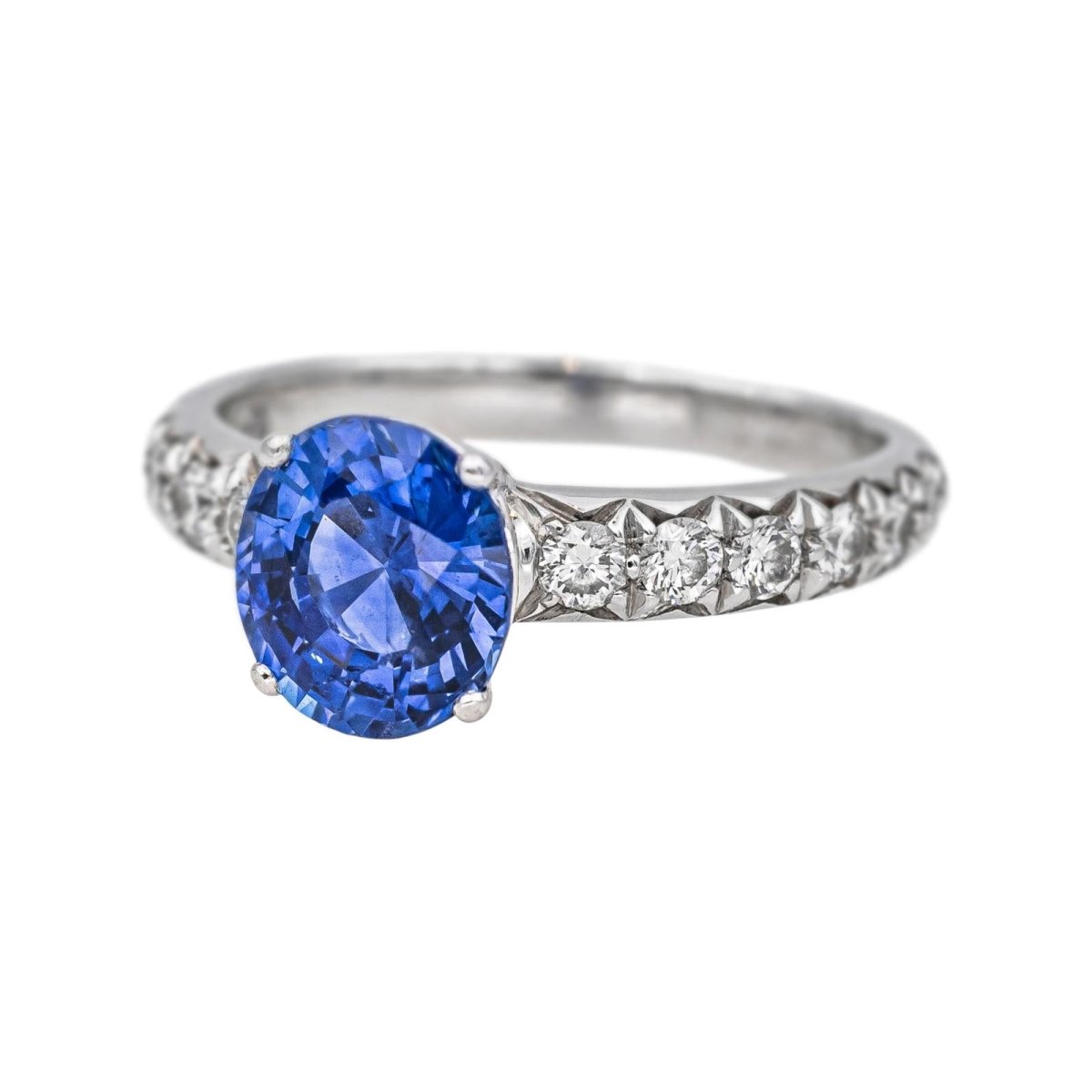 Bague Solitaire en or blanc, saphir et diamants - Castafiore