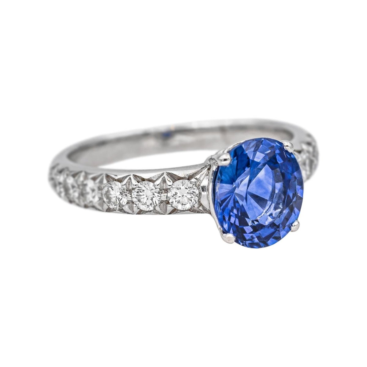 Bague Solitaire en or blanc, saphir et diamants - Castafiore