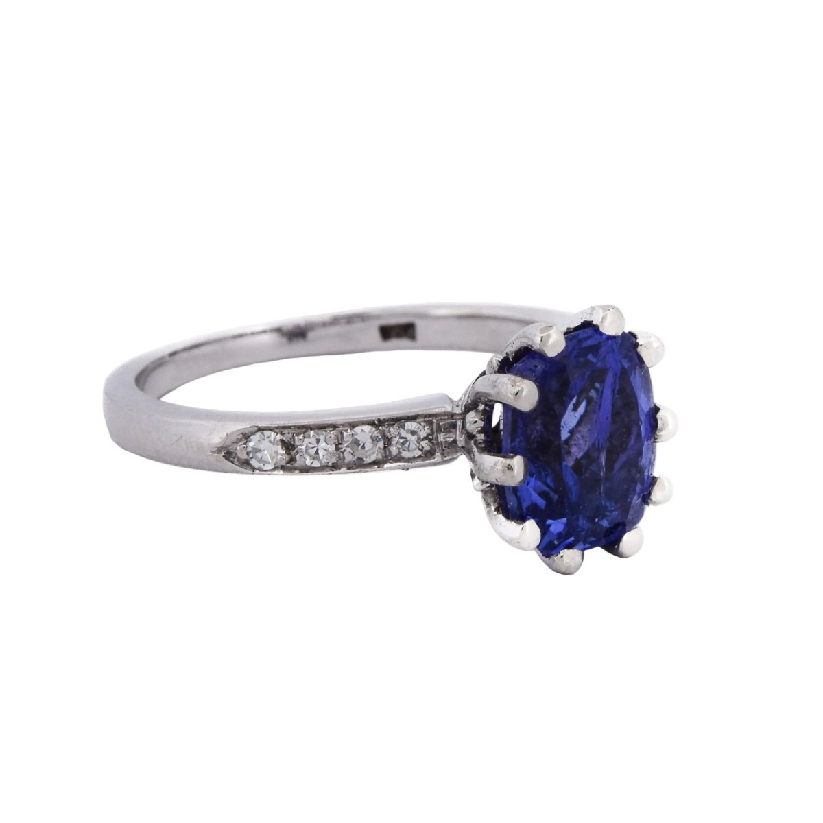 Bague Solitaire en or blanc, tanzanite et diamants - Castafiore