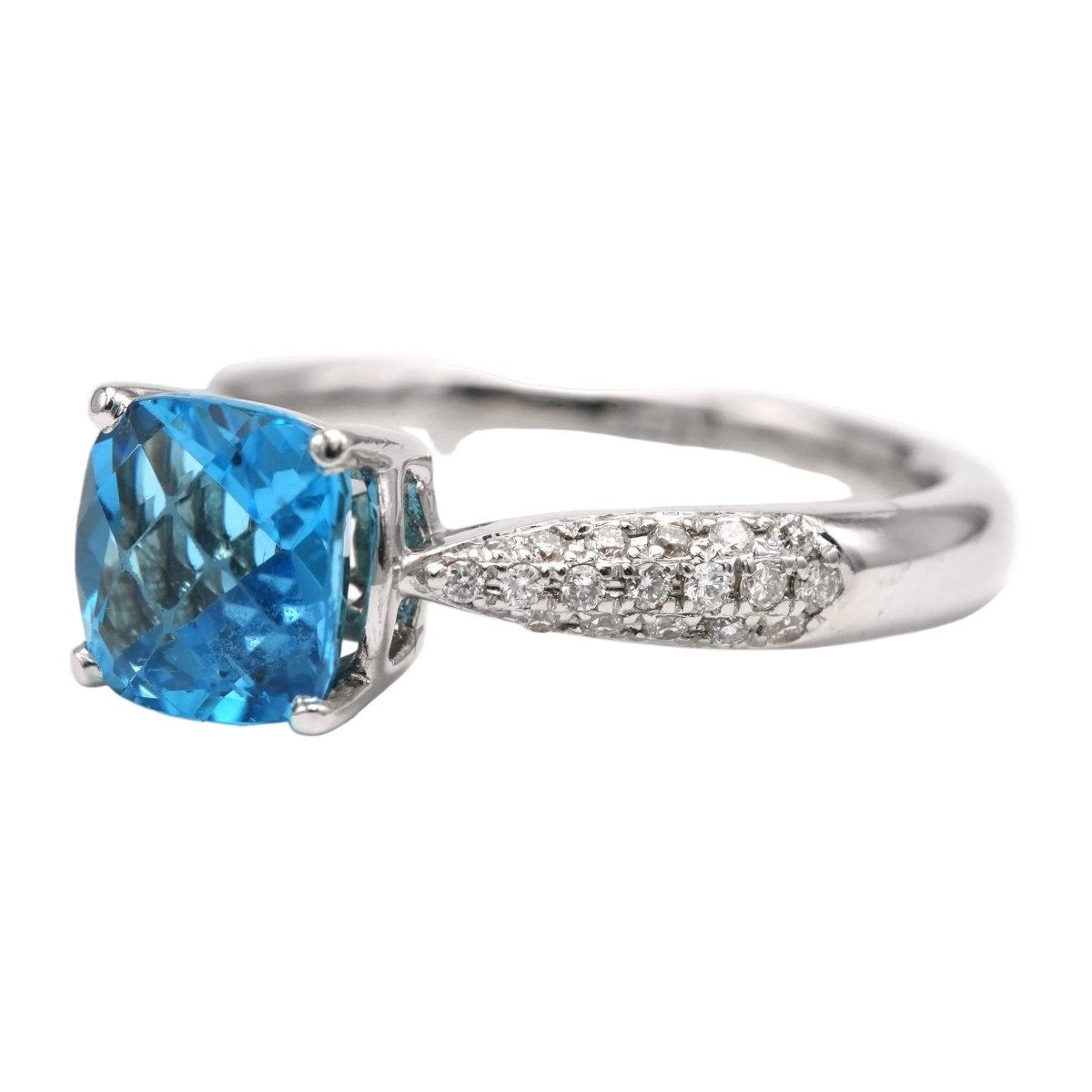 Bague Solitaire en or blanc, topaze et diamants - Castafiore