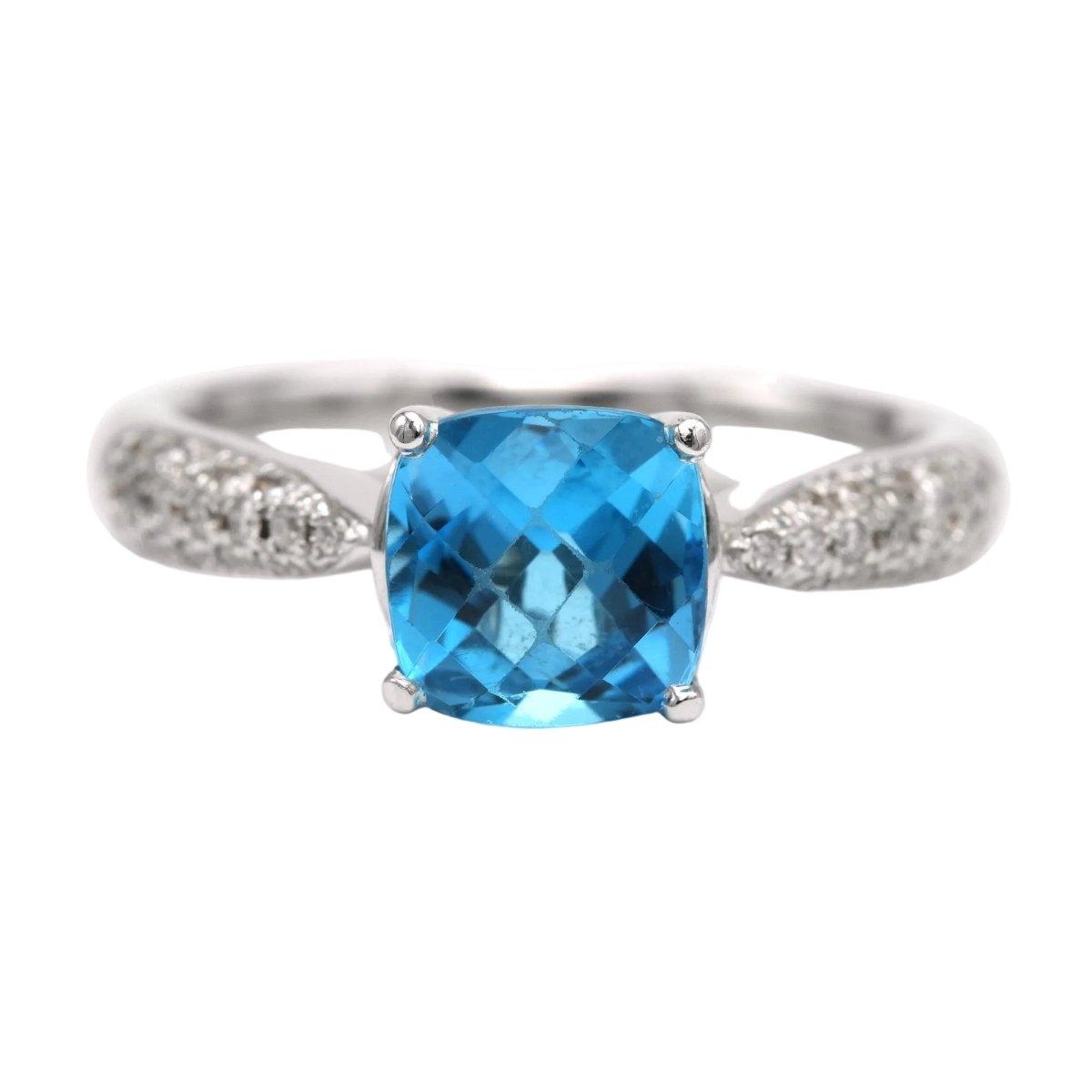 Bague Solitaire en or blanc, topaze et diamants - Castafiore