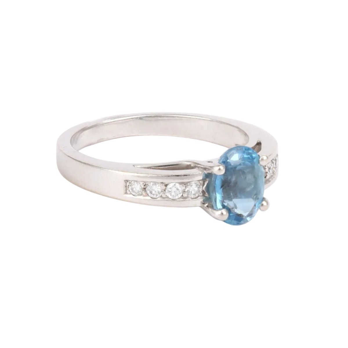 Bague Solitaire en or blanc, topaze et diamants - Castafiore