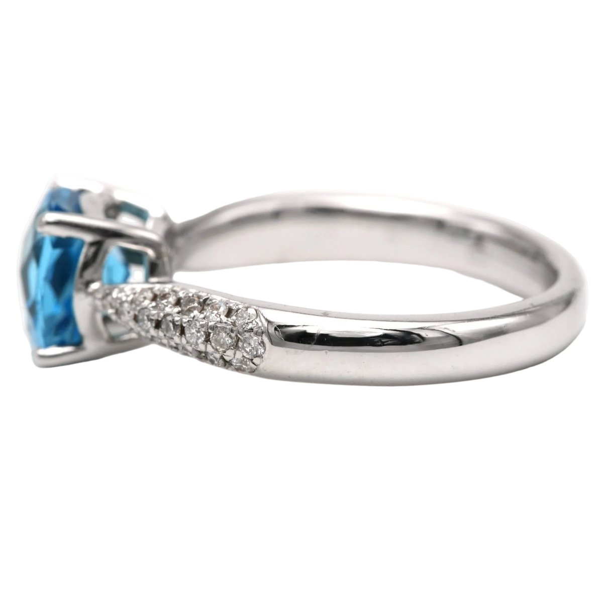 Bague Solitaire en or blanc, topaze et diamants - Castafiore