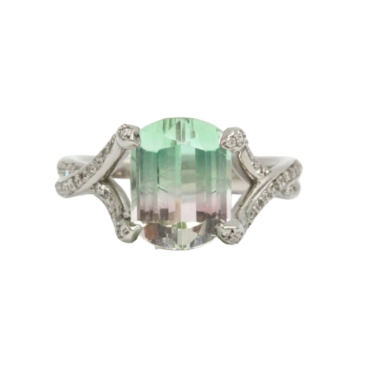 Bague Solitaire en or blanc, tourmaline et diamants - Castafiore