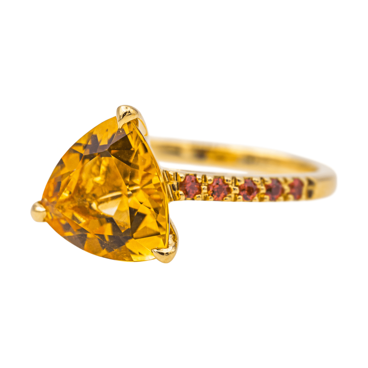 Bague Solitaire en or jaune, citrine et grenat - Castafiore