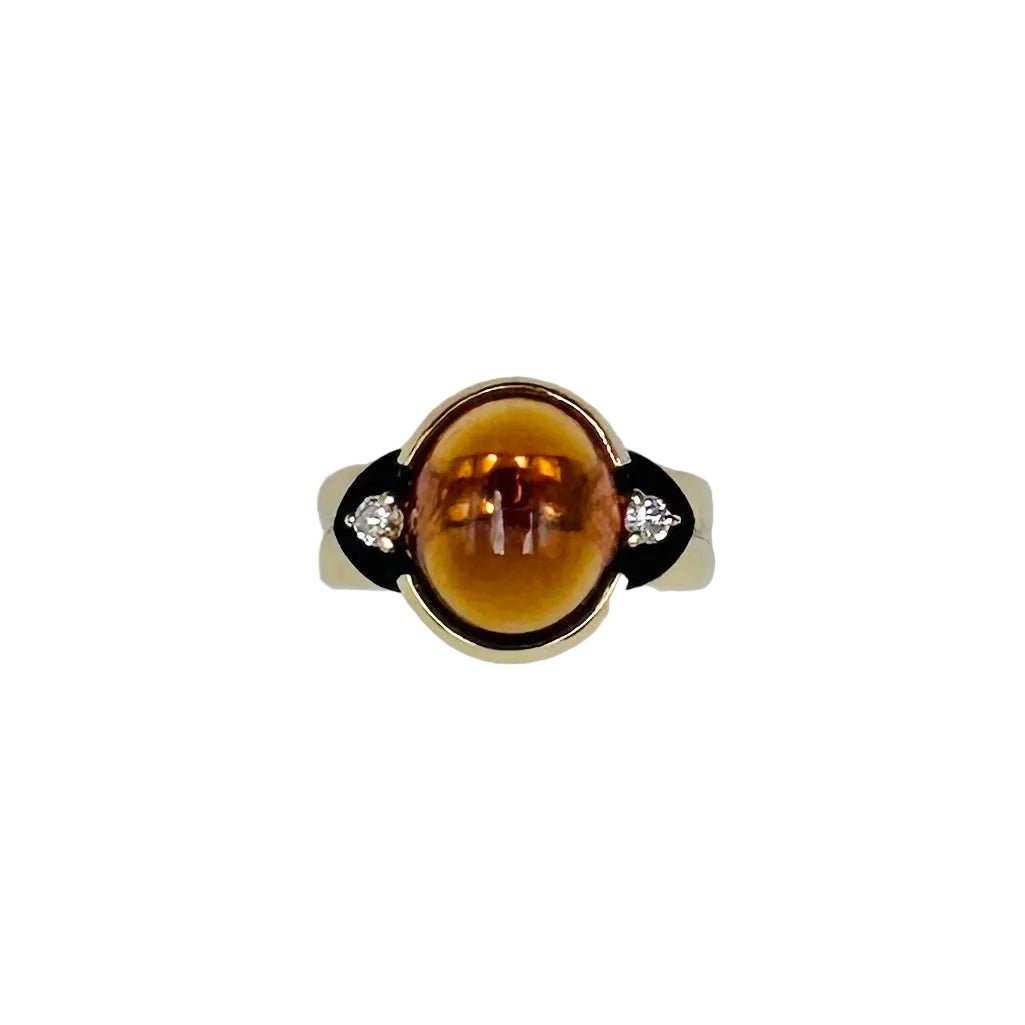 Bague Solitaire en or jaune, citrine, onyx et diamants - Castafiore