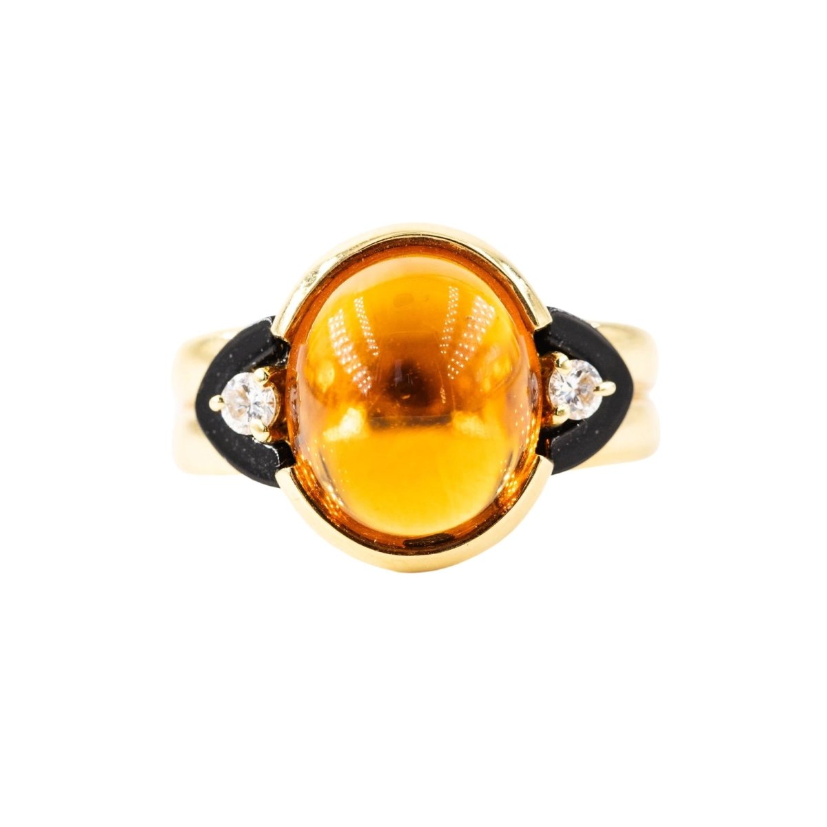 Bague Solitaire en or jaune, citrine, onyx et diamants - Castafiore