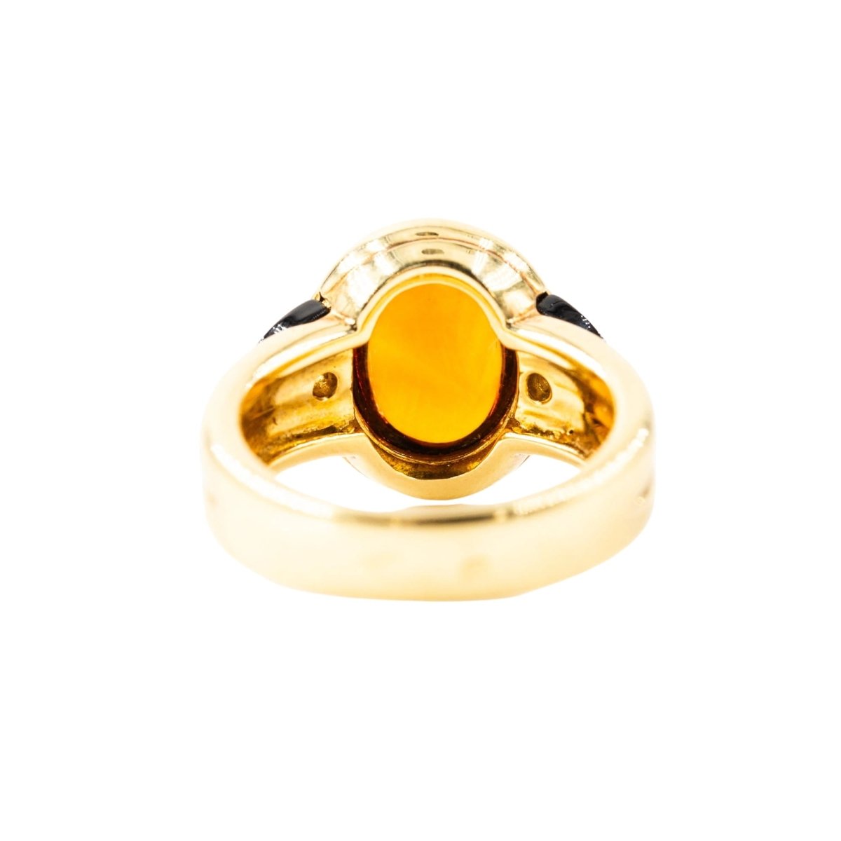Bague Solitaire en or jaune, citrine, onyx et diamants - Castafiore