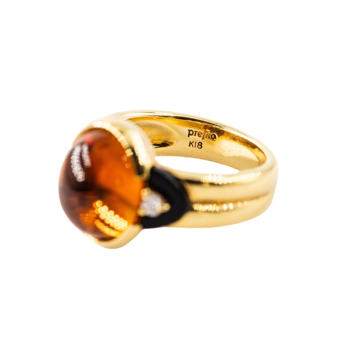Bague Solitaire en or jaune, citrine, onyx et diamants - Castafiore
