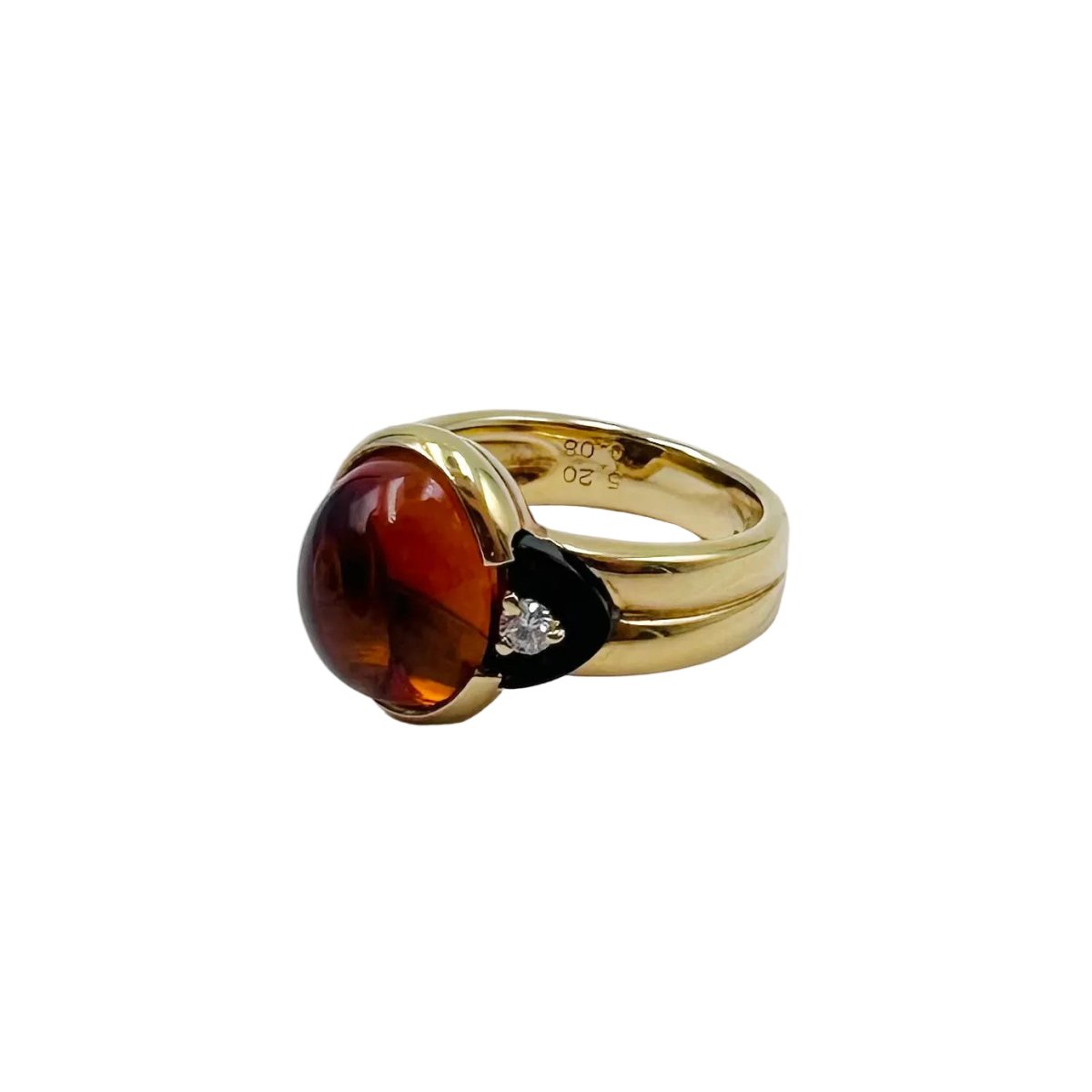 Bague Solitaire en or jaune, citrine, onyx et diamants - Castafiore