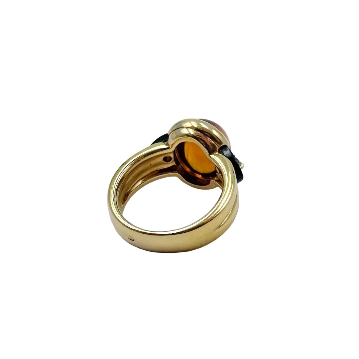 Bague Solitaire en or jaune, citrine, onyx et diamants - Castafiore