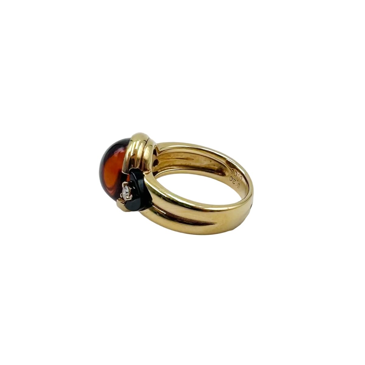 Bague Solitaire en or jaune, citrine, onyx et diamants - Castafiore