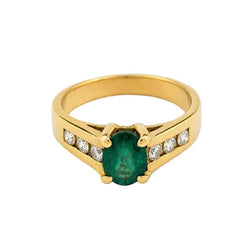 Bague Solitaire en or jaune, émeraude et diamants - Castafiore