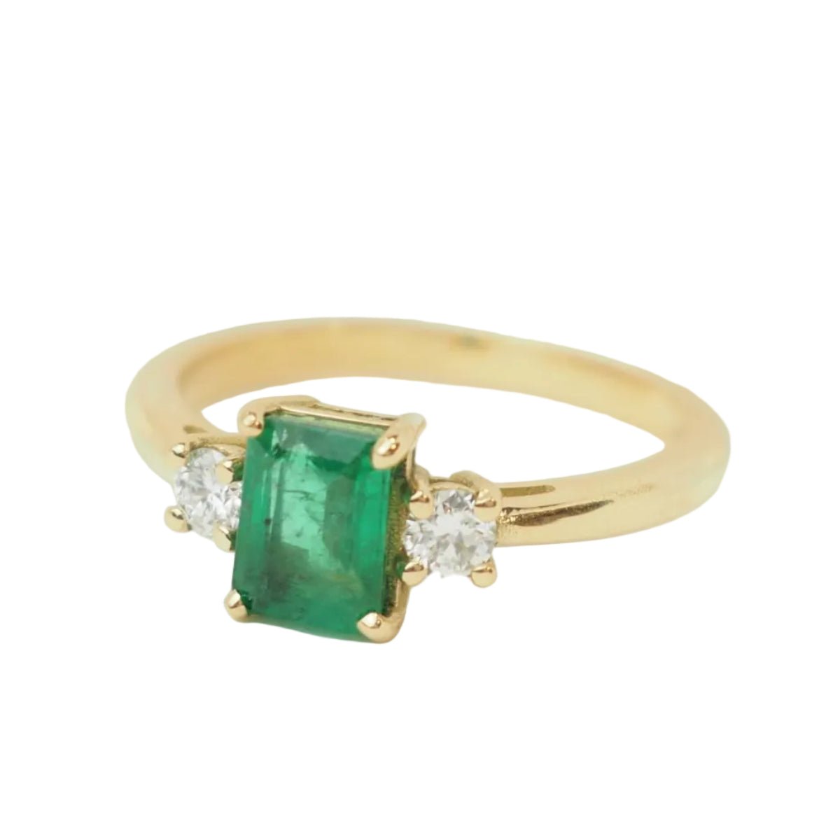 Bague Solitaire en or jaune, émeraude et diamants - Castafiore