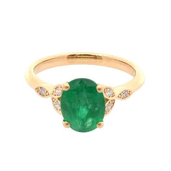 Bague Solitaire en or jaune, émeraude et diamants
